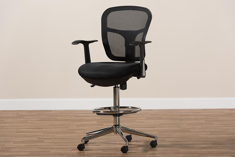 Baxton Studio Landon Modern and Contemporary and Contemporary Black Mesh Adjustable Height Drafting Stool Chair