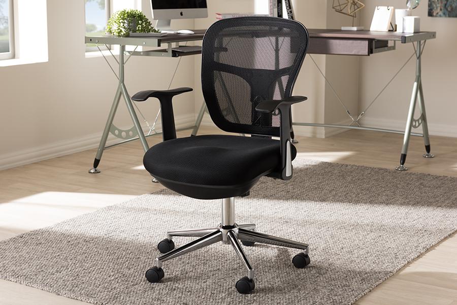 Baxton Studio Landon Modern and Contemporary and Contemporary Black Mesh Adjustable Height Office Chair