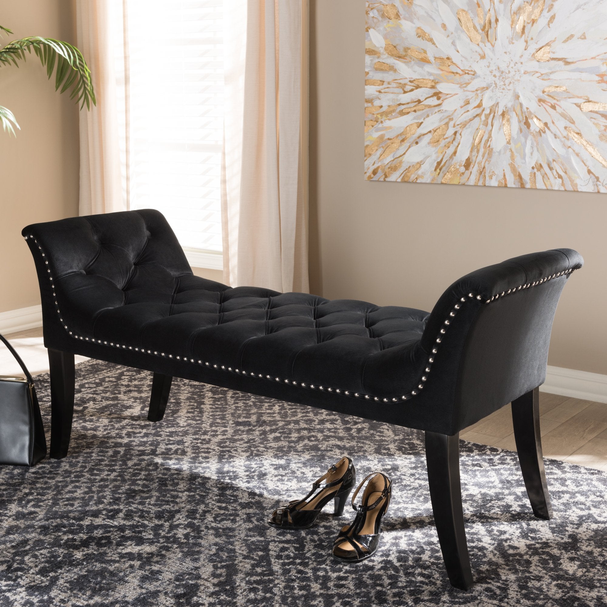 Baxton Studio Chandelle Luxe and Contemporary Black Velvet Upholstered Bench