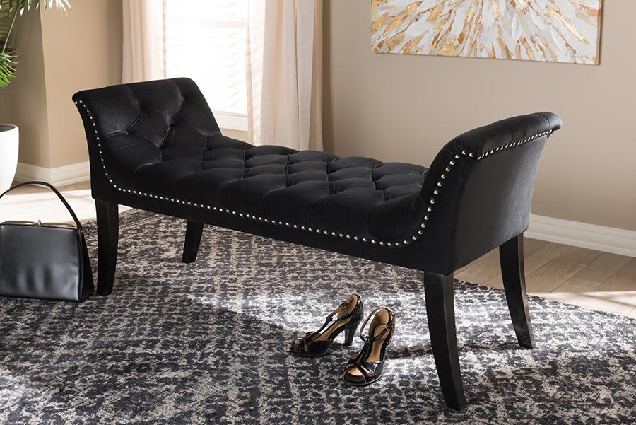 Baxton Studio Chandelle Luxe and Contemporary Black Velvet Upholstered Bench