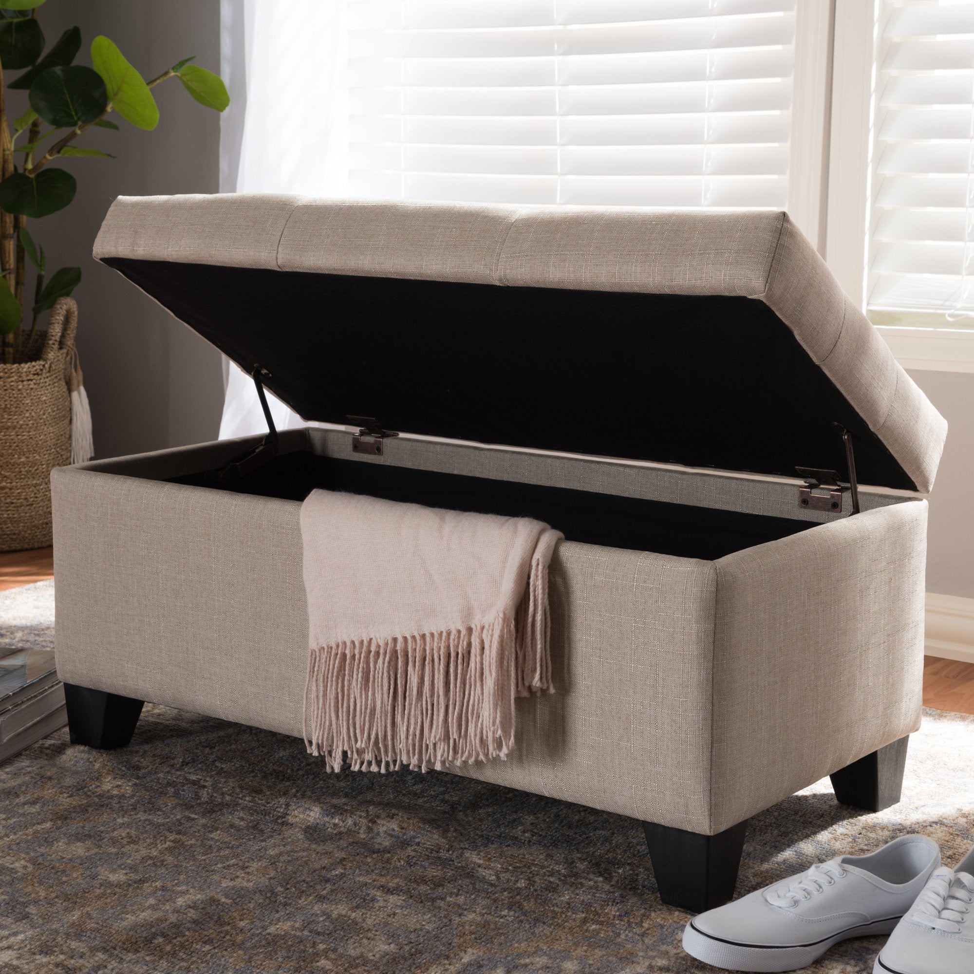 Baxton Studio Michaela Modern and Contemporary Beige Fabric Upholstered Storage Ottoman