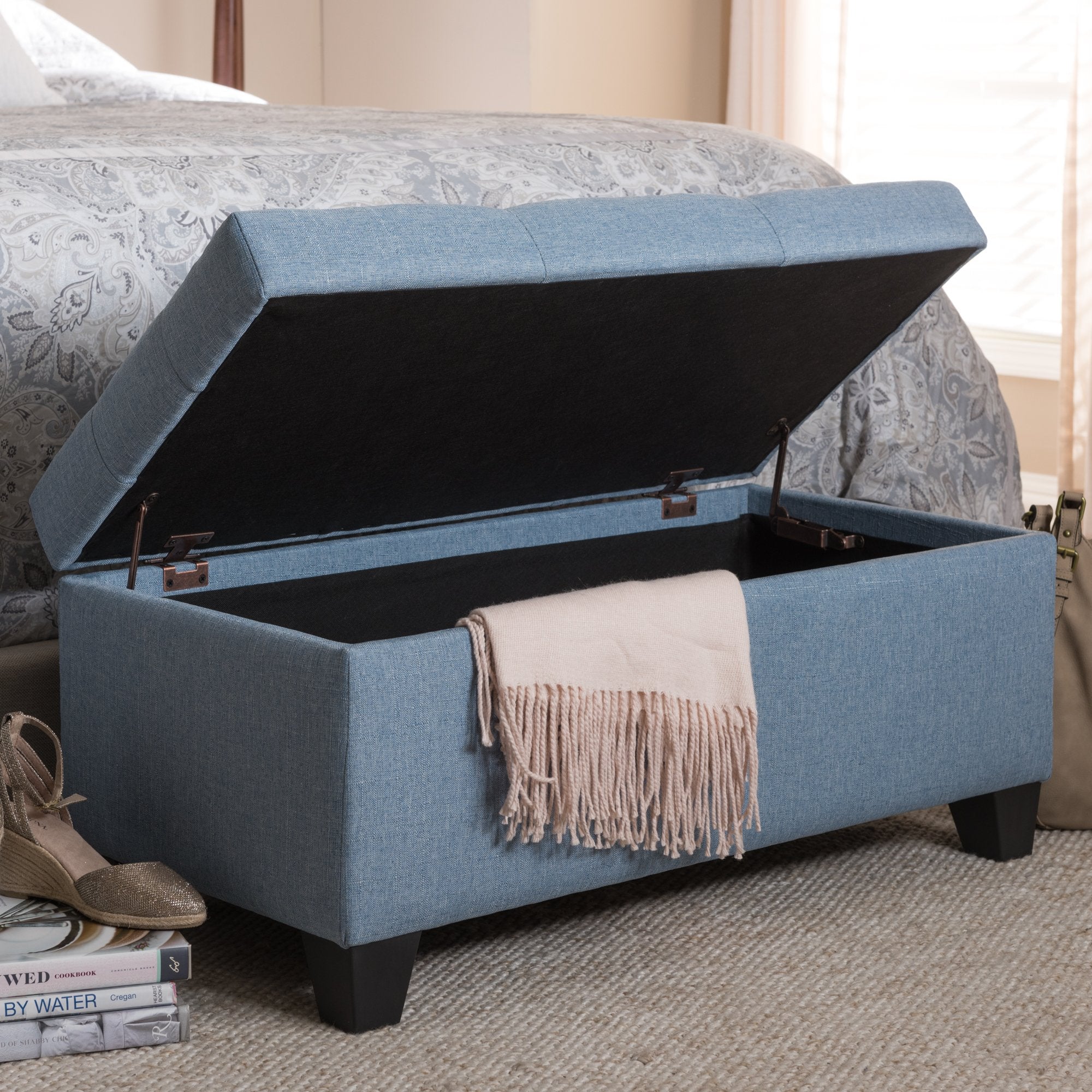 Baxton Studio Michaela Modern and Contemporary Light Blue Fabric Upholstered Storage Ottoman