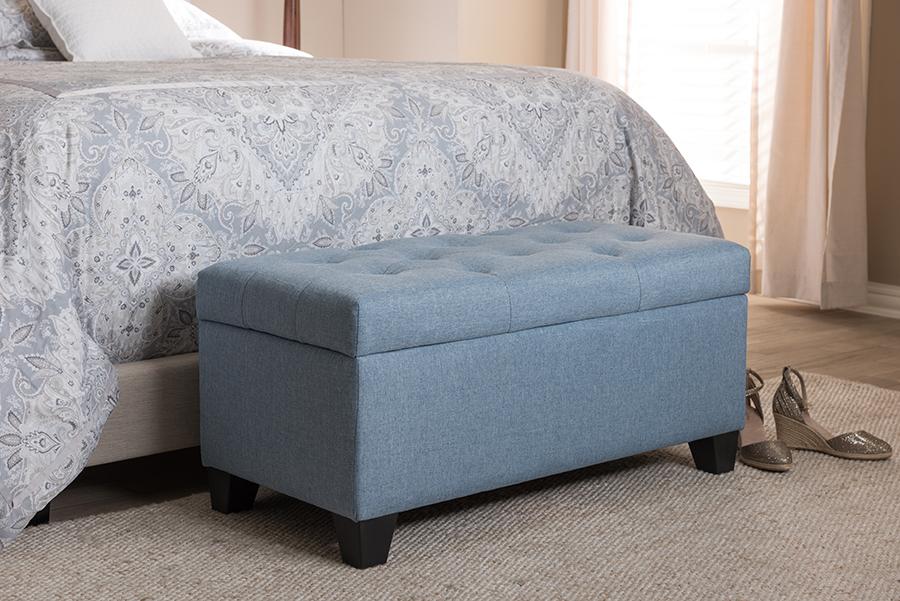 Baxton Studio Michaela Modern and Contemporary Light Blue Fabric Upholstered Storage Ottoman