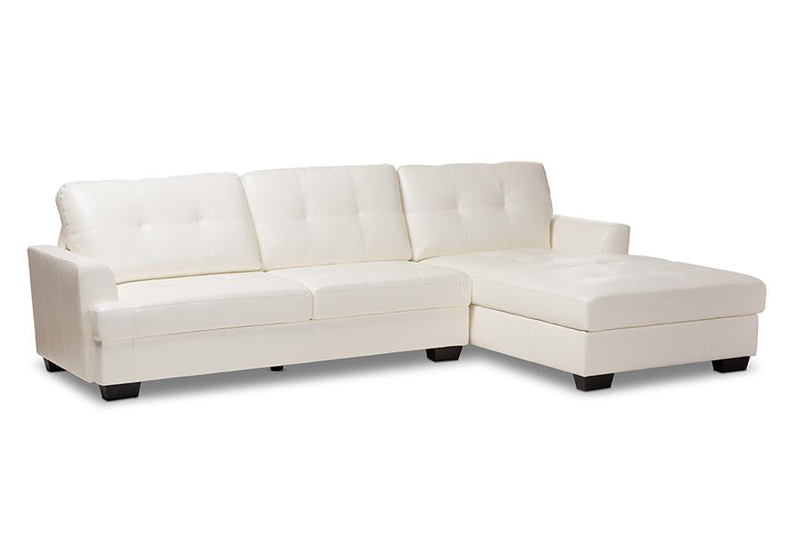 Baxton Studio Adalynn Modern and Contemporary White Faux Leather Upholstered Sectional Sofa