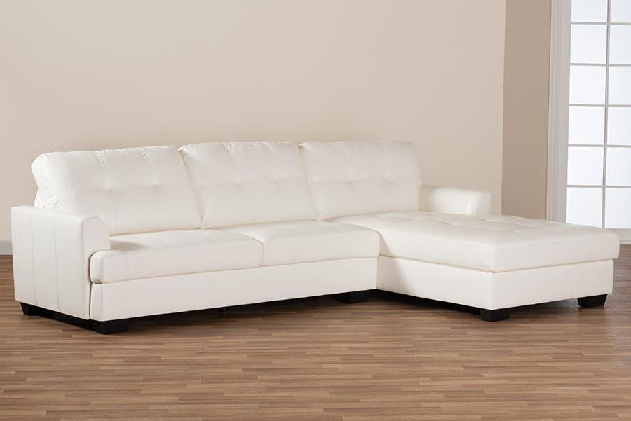 Baxton Studio Adalynn Modern and Contemporary White Faux Leather Upholstered Sectional Sofa