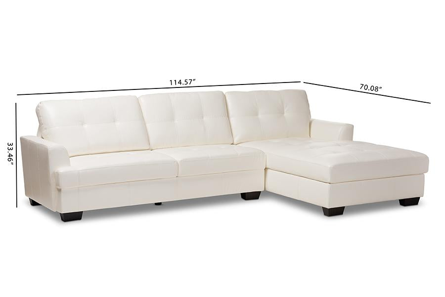 Baxton Studio Adalynn Modern and Contemporary White Faux Leather Upholstered Sectional Sofa