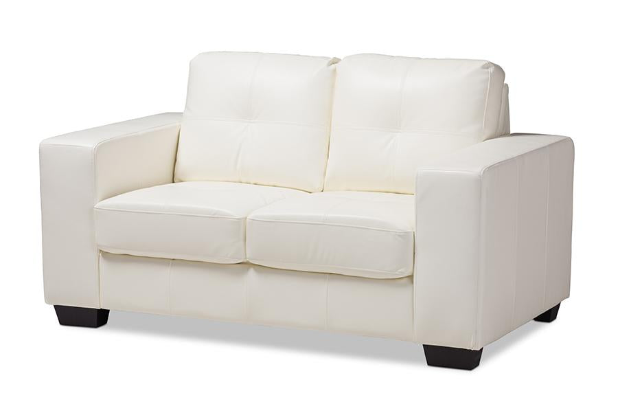 Baxton Studio Adalynn Modern and Contemporary White Faux Leather Upholstered Loveseat