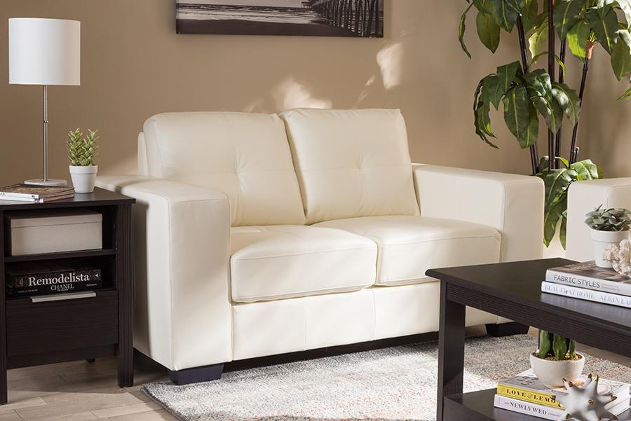 Baxton Studio Adalynn Modern and Contemporary White Faux Leather Upholstered Loveseat