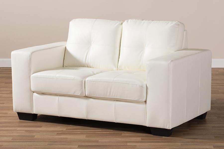 Baxton Studio Adalynn Modern and Contemporary White Faux Leather Upholstered Loveseat