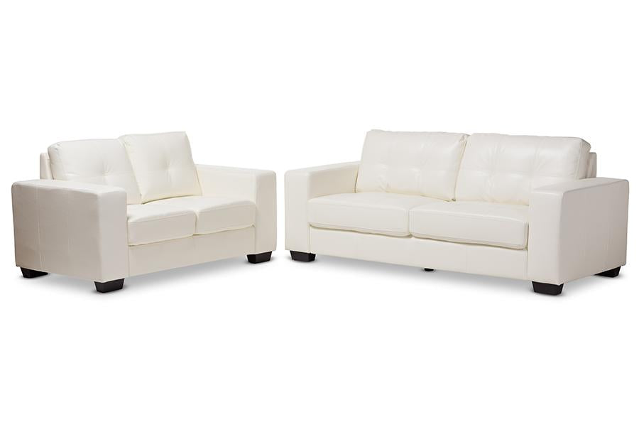 Baxton Studio Adalynn Modern and Contemporary White Faux Leather Upholstered 2-Piece Livingroom Set