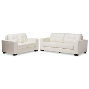 Baxton Studio Adalynn Modern and Contemporary White Faux Leather Upholstered 2-Piece Livingroom Set