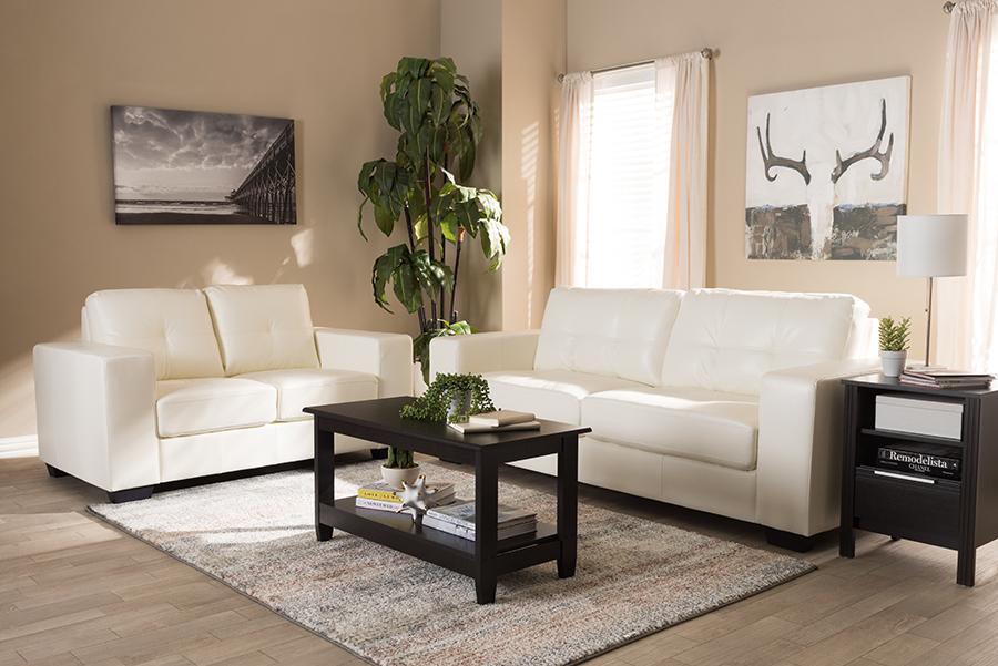 Baxton Studio Adalynn Modern and Contemporary White Faux Leather Upholstered 2-Piece Livingroom Set