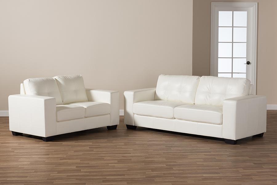 Baxton Studio Adalynn Modern and Contemporary White Faux Leather Upholstered 2-Piece Livingroom Set