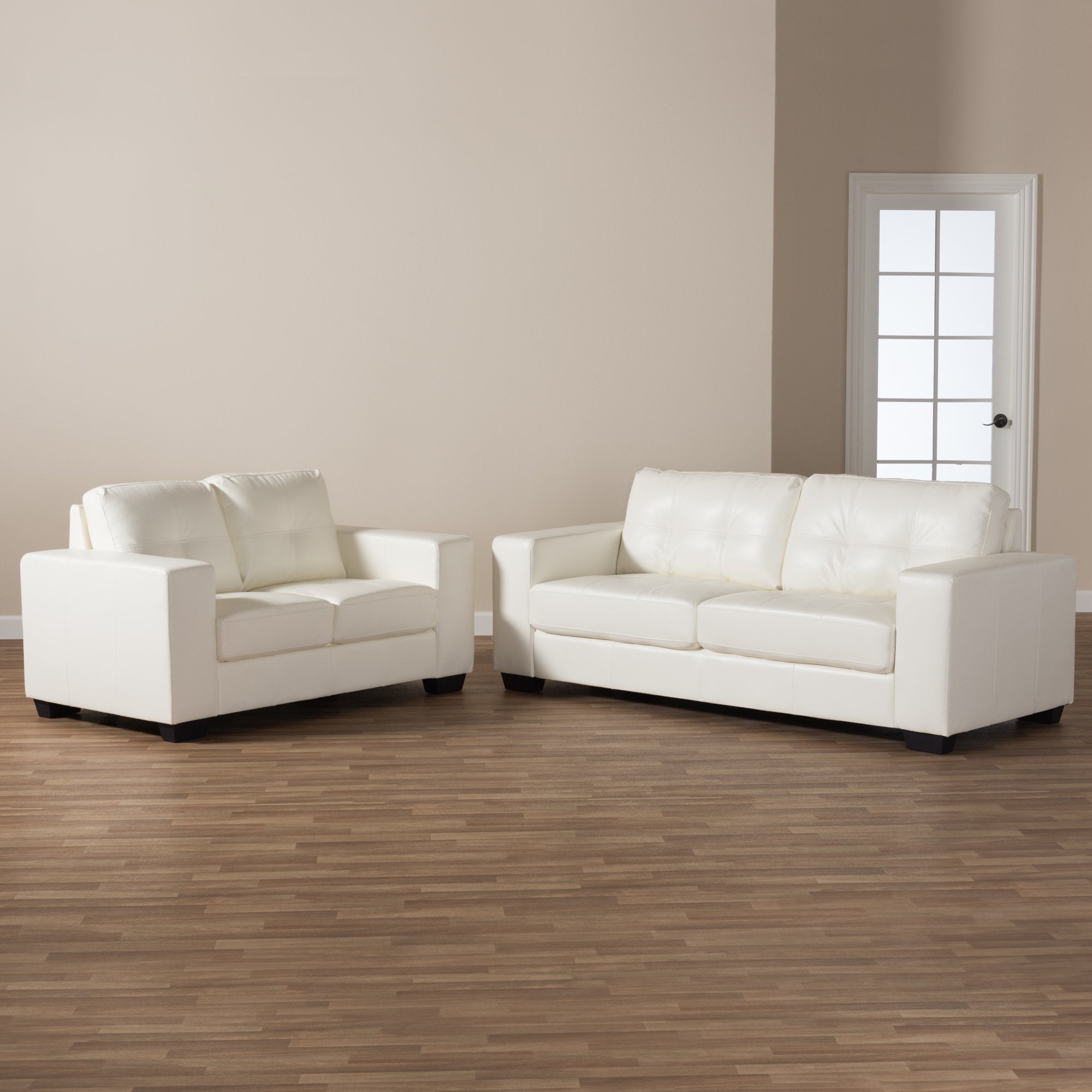 Baxton Studio Adalynn Modern and Contemporary White Faux Leather Upholstered 2-Piece Livingroom Set