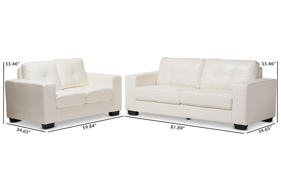 Baxton Studio Adalynn Modern and Contemporary White Faux Leather Upholstered 2-Piece Livingroom Set