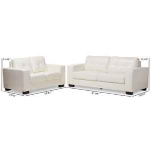 Baxton Studio Adalynn Modern and Contemporary White Faux Leather Upholstered 2-Piece Livingroom Set