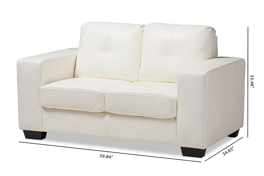 Baxton Studio Adalynn Modern and Contemporary White Faux Leather Upholstered Loveseat