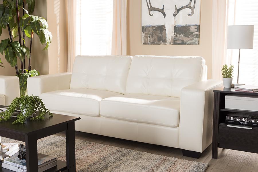 Baxton Studio Adalynn Modern and Contemporary White Faux Leather Upholstered Sofa