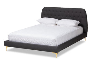 Baxton Studio Ingrid Glam and Luxe Dark Grey Fabric Upholstered Gold Finished Legs King Size Platform Bed