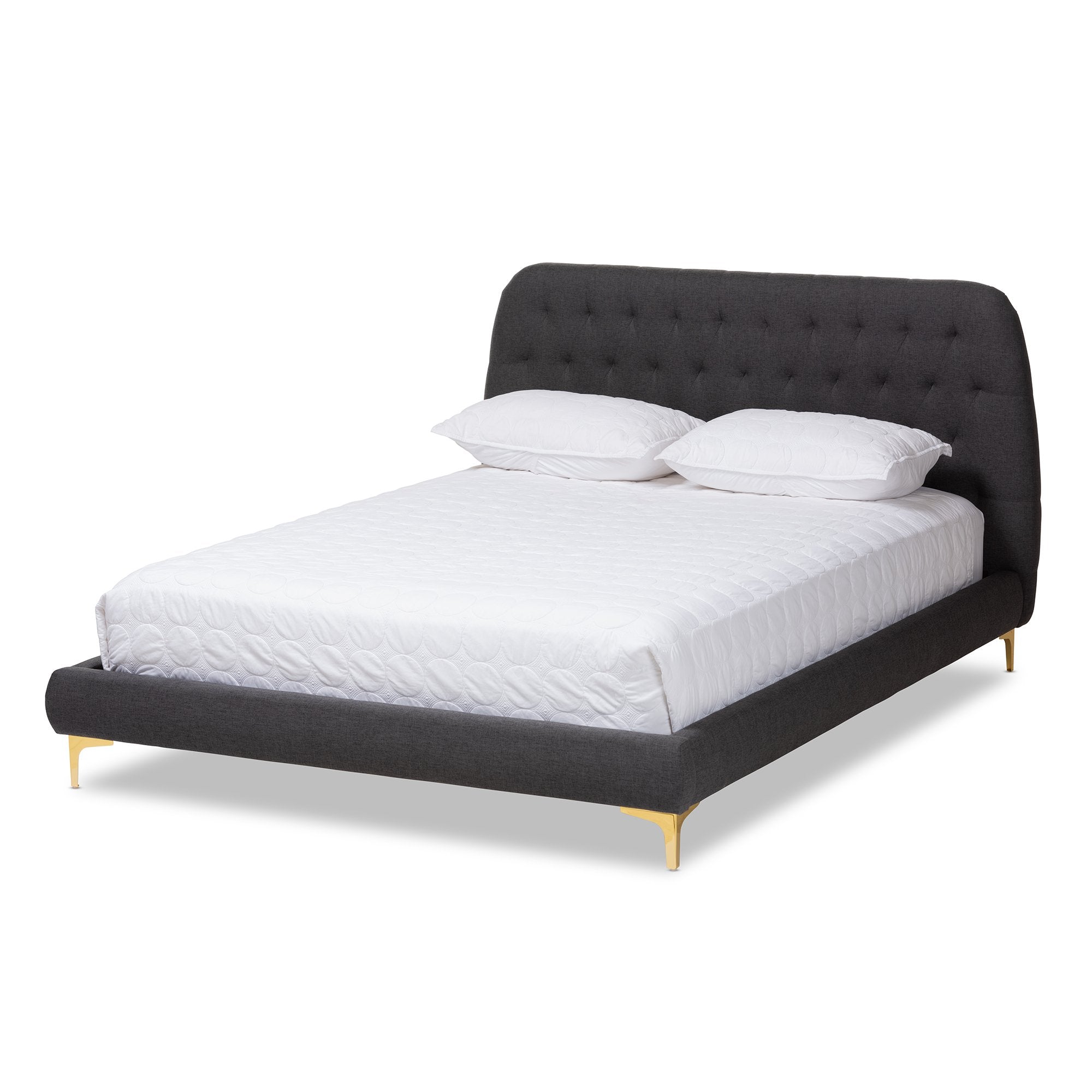 Baxton Studio Ingrid Glam and Luxe Dark Grey Fabric Upholstered Gold Finished Legs King Size Platform Bed