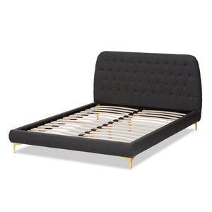 Baxton Studio Ingrid Glam and Luxe Dark Grey Fabric Upholstered Gold Finished Legs King Size Platform Bed