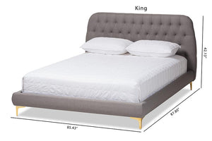 Baxton Studio Ingrid Glam and Luxe Light Grey Fabric Upholstered Gold Finished Legs Full Size Platform Bed