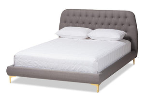 Baxton Studio Ingrid Glam and Luxe Light Grey Fabric Upholstered Gold Finished Legs Queen Size Platform Bed