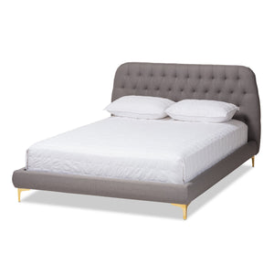 Baxton Studio Ingrid Glam and Luxe Light Grey Fabric Upholstered Gold Finished Legs Full Size Platform Bed