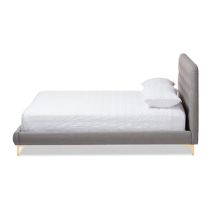 Baxton Studio Ingrid Glam and Luxe Light Grey Fabric Upholstered Gold Finished Legs King Size Platform Bed