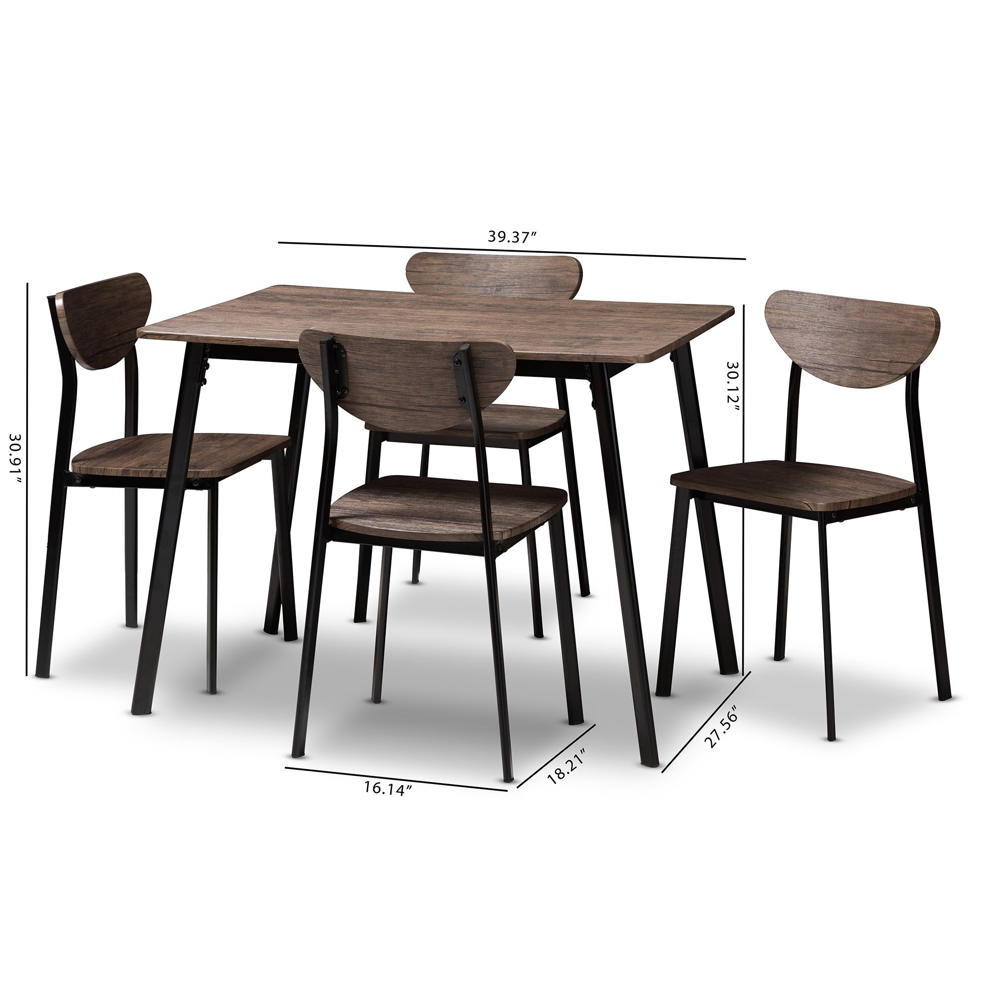 Baxton Studio Ornette Mid-Century Modern Matte Black Frame 5-Piece Dining Set