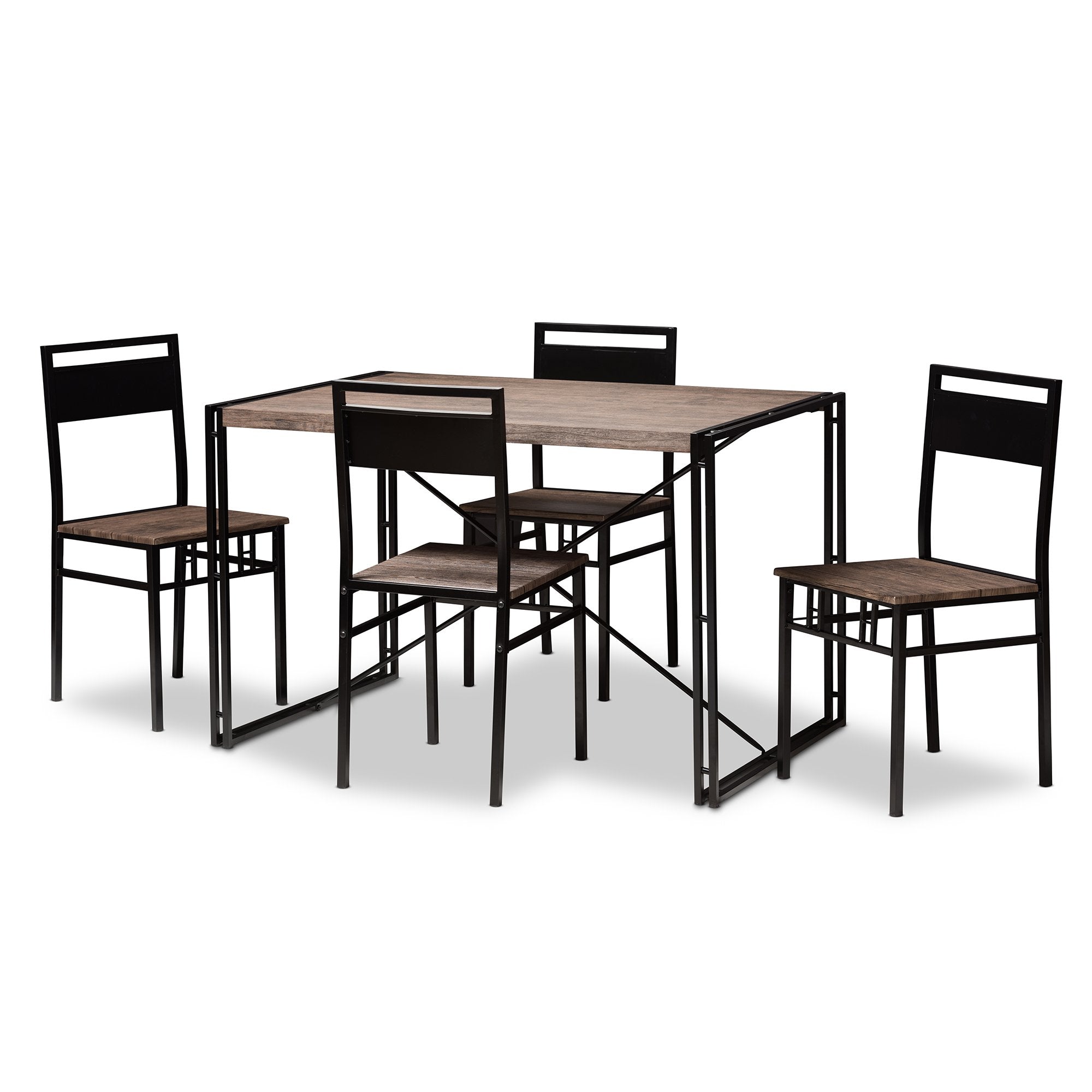 Baxton Studio Mamaine Rustic and Industrial Brown Wood Finished Matte Black Frame 5-Piece Dining Set