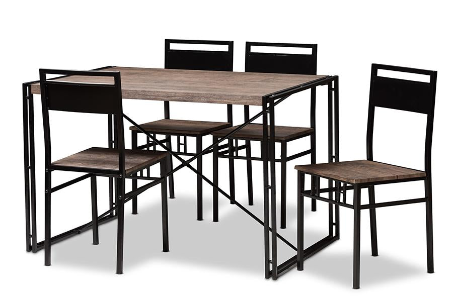 Baxton Studio Mamaine Rustic and Industrial Brown Wood Finished Matte Black Frame 5-Piece Dining Set