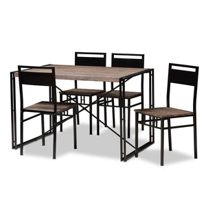 Baxton Studio Mamaine Rustic and Industrial Brown Wood Finished Matte Black Frame 5-Piece Dining Set