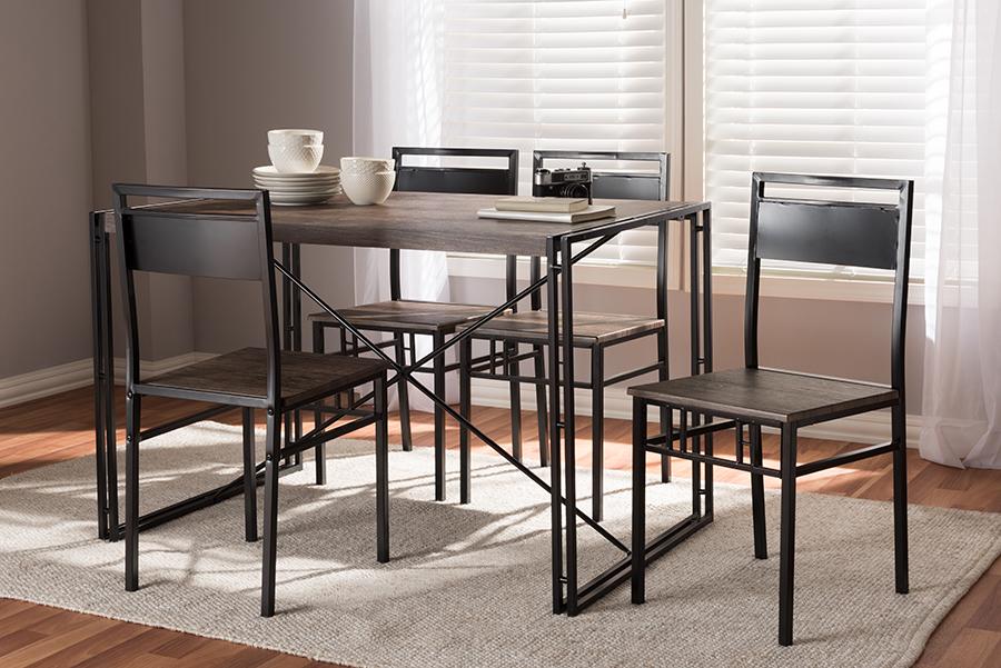 Baxton Studio Mamaine Rustic and Industrial Brown Wood Finished Matte Black Frame 5-Piece Dining Set