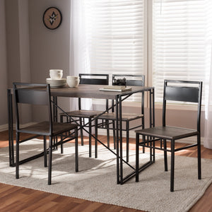 Baxton Studio Mamaine Rustic and Industrial Brown Wood Finished Matte Black Frame 5-Piece Dining Set