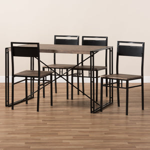 Baxton Studio Mamaine Rustic and Industrial Brown Wood Finished Matte Black Frame 5-Piece Dining Set