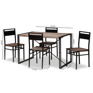 Baxton Studio Mamaine Rustic and Industrial Brown Wood Finished Matte Black Frame 5-Piece Dining Set