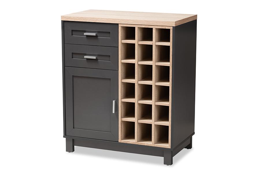 Baxton Studio Maxime Modern and Contemporary Grey and Light Oak Finished Wine Cabinet