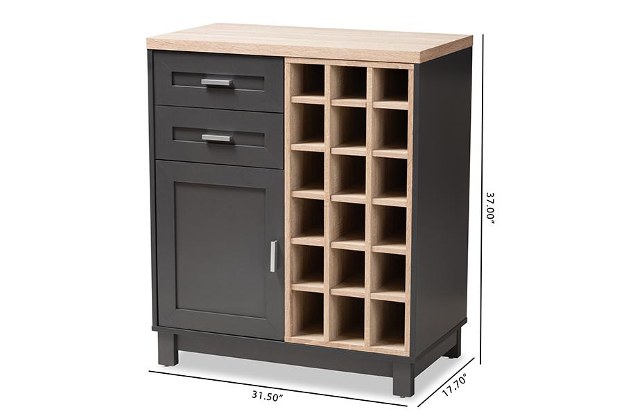 Baxton Studio Maxime Modern and Contemporary Grey and Light Oak Finished Wine Cabinet