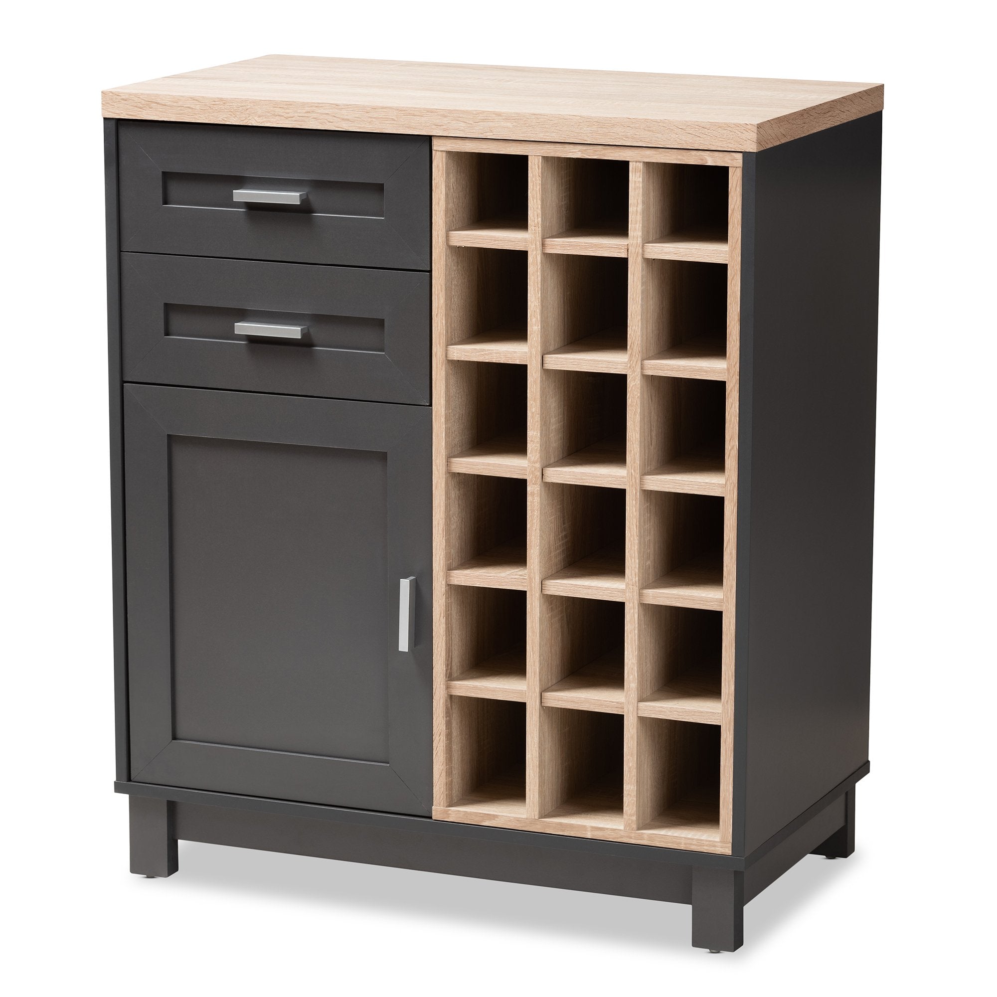 Baxton Studio Maxime Modern and Contemporary Grey and Light Oak Finished Wine Cabinet