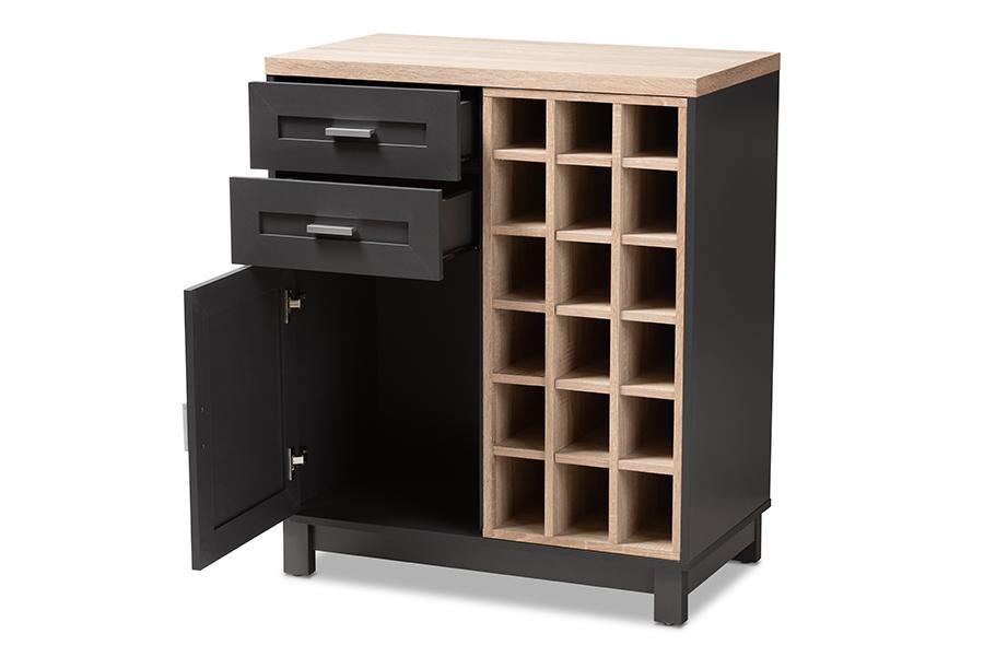 Baxton Studio Maxime Modern and Contemporary Grey and Light Oak Finished Wine Cabinet