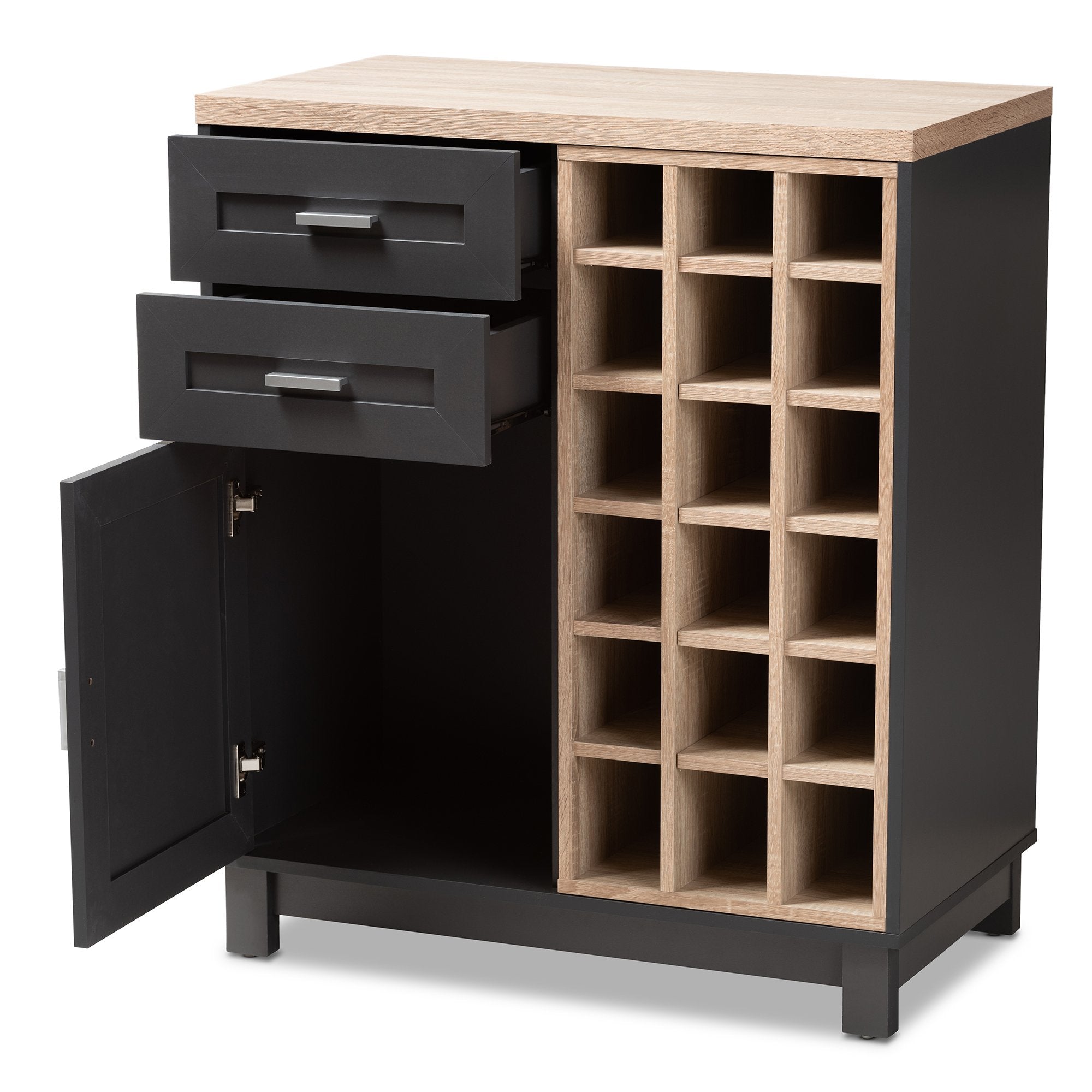 Baxton Studio Maxime Modern and Contemporary Grey and Light Oak Finished Wine Cabinet