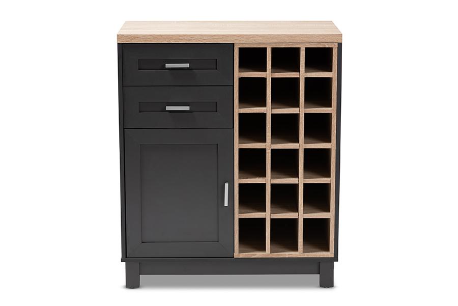 Baxton Studio Maxime Modern and Contemporary Grey and Light Oak Finished Wine Cabinet