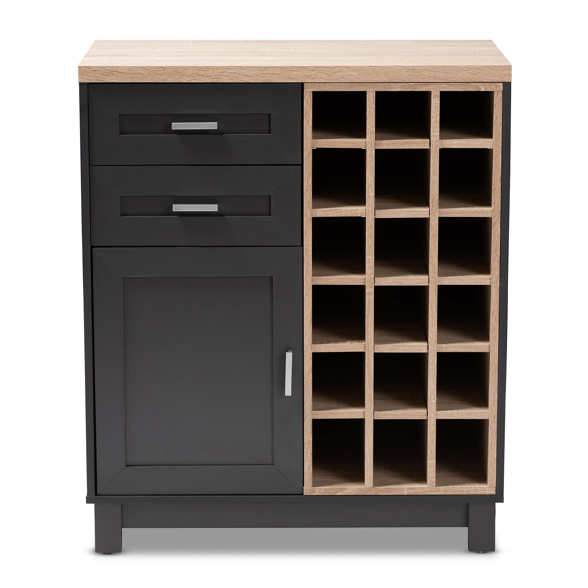 Baxton Studio Maxime Modern and Contemporary Grey and Light Oak Finished Wine Cabinet