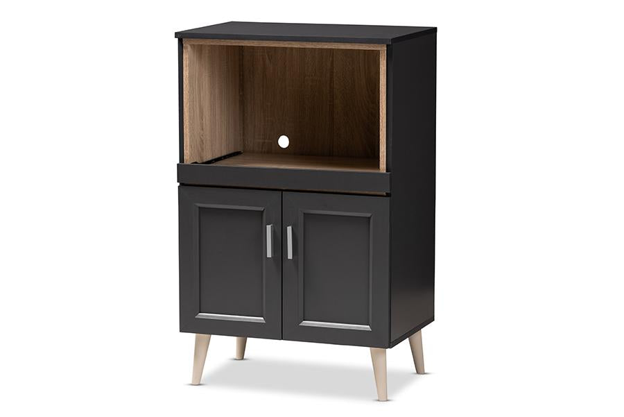 Baxton Studio Tobias Modern and Contemporary Dark Grey and Oak Brown Finished Kitchen Cabinet