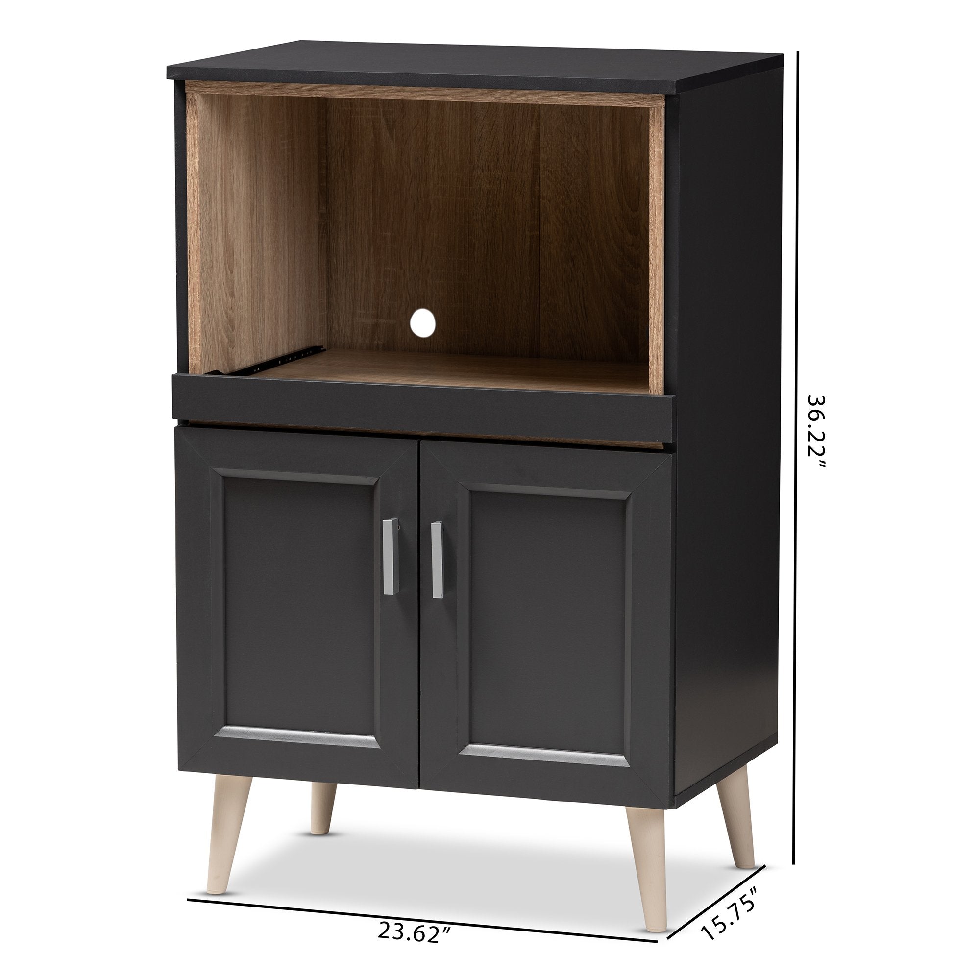 Baxton Studio Tobias Modern and Contemporary Dark Grey and Oak Brown Finished Kitchen Cabinet