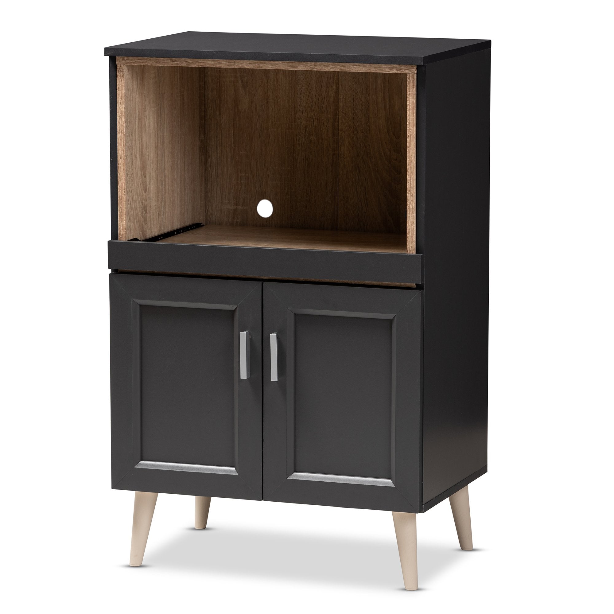 Baxton Studio Tobias Modern and Contemporary Dark Grey and Oak Brown Finished Kitchen Cabinet