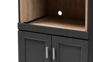 Baxton Studio Tobias Modern and Contemporary Dark Grey and Oak Brown Finished Kitchen Cabinet