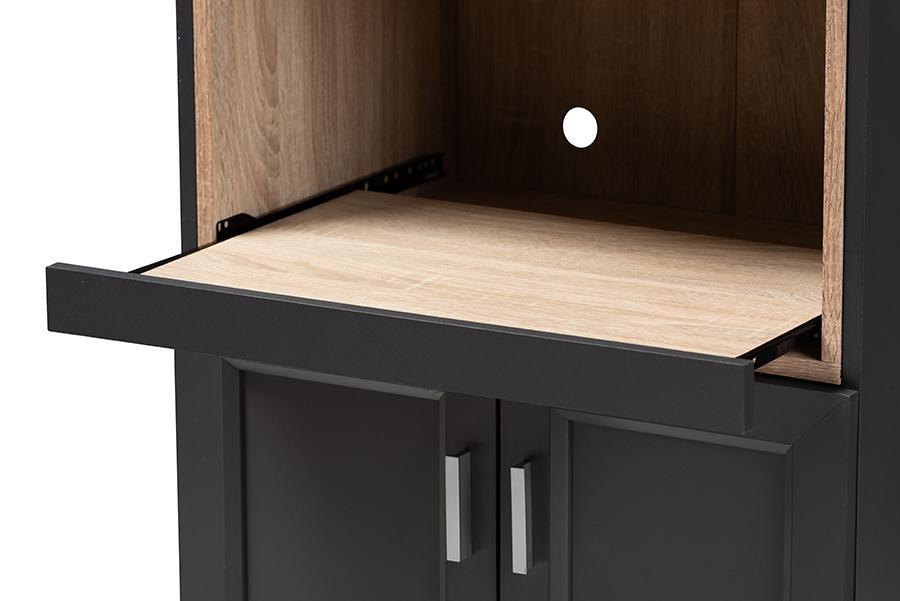 Baxton Studio Tobias Modern and Contemporary Dark Grey and Oak Brown Finished Kitchen Cabinet