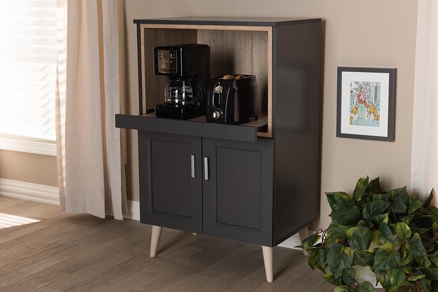 Baxton Studio Tobias Modern and Contemporary Dark Grey and Oak Brown Finished Kitchen Cabinet